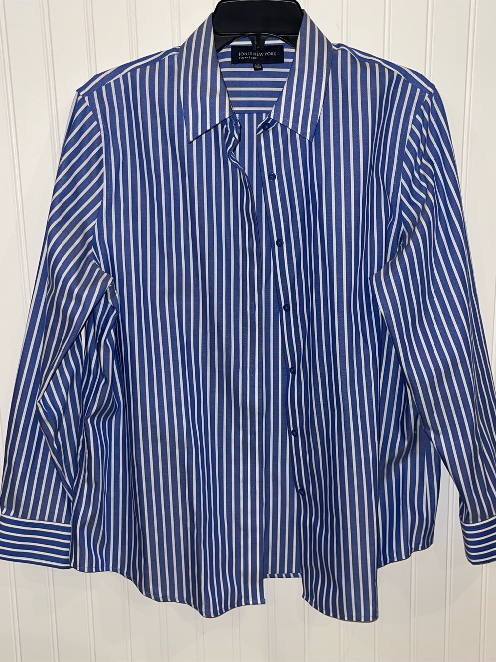 Jones New York Blue and White Vertical Stripe Button-Down Shirt